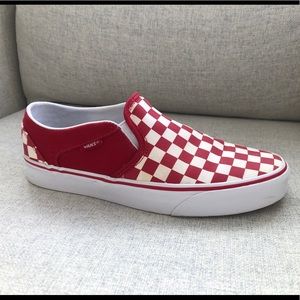 Red checkered slip on vans size 8.5